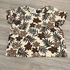 Erika Women's Floral Leaf Blouse - Brown and Cream Petite Large
